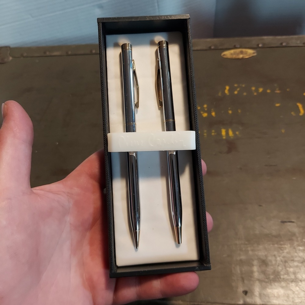 Pierre Cardin Pen and Pencil Set Silver Gold Tone Trim with Original Box